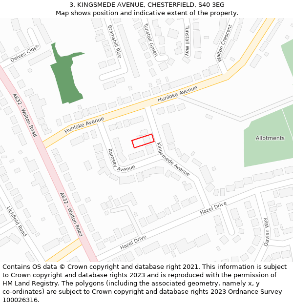 3, KINGSMEDE AVENUE, CHESTERFIELD, S40 3EG: Location map and indicative extent of plot