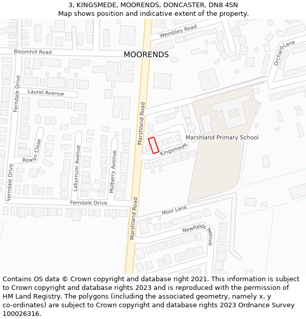 3, KINGSMEDE, MOORENDS, DONCASTER, DN8 4SN: Location map and indicative extent of plot