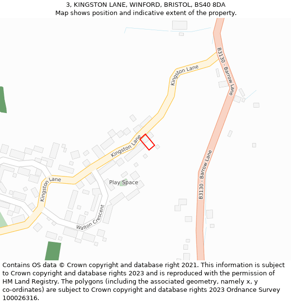 3, KINGSTON LANE, WINFORD, BRISTOL, BS40 8DA: Location map and indicative extent of plot