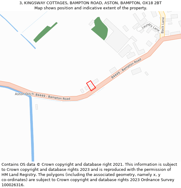 3, KINGSWAY COTTAGES, BAMPTON ROAD, ASTON, BAMPTON, OX18 2BT: Location map and indicative extent of plot