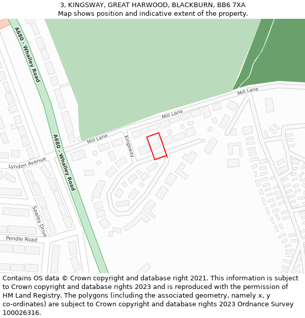 3, KINGSWAY, GREAT HARWOOD, BLACKBURN, BB6 7XA: Location map and indicative extent of plot