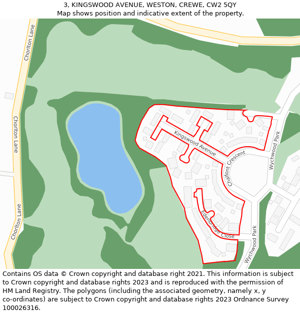 3, KINGSWOOD AVENUE, WESTON, CREWE, CW2 5QY: Location map and indicative extent of plot