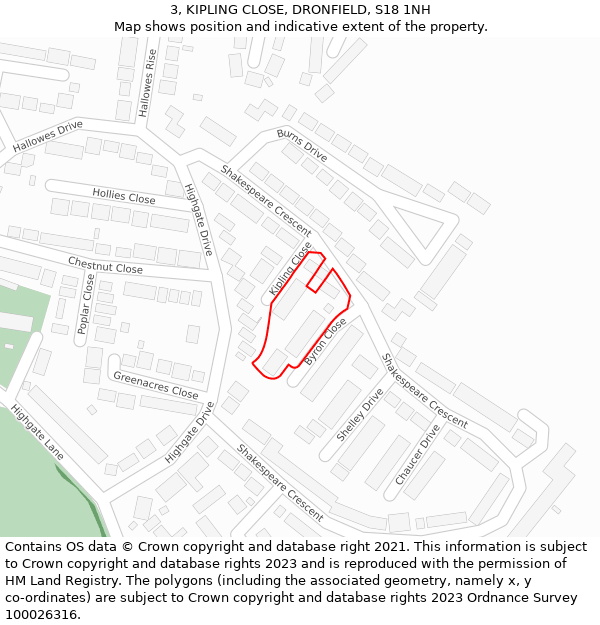 3, KIPLING CLOSE, DRONFIELD, S18 1NH: Location map and indicative extent of plot