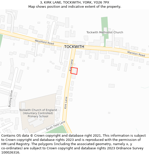 3, KIRK LANE, TOCKWITH, YORK, YO26 7PX: Location map and indicative extent of plot