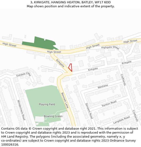 3, KIRKGATE, HANGING HEATON, BATLEY, WF17 6DD: Location map and indicative extent of plot