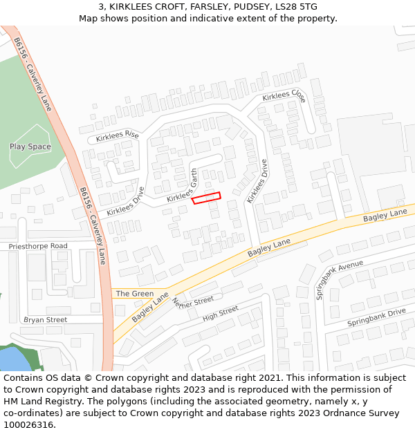 3, KIRKLEES CROFT, FARSLEY, PUDSEY, LS28 5TG: Location map and indicative extent of plot