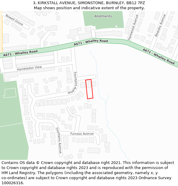 3, KIRKSTALL AVENUE, SIMONSTONE, BURNLEY, BB12 7PZ: Location map and indicative extent of plot