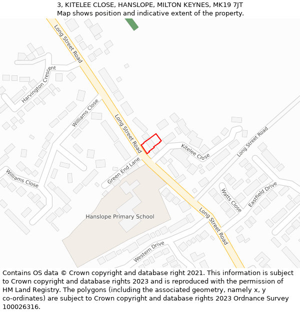 3, KITELEE CLOSE, HANSLOPE, MILTON KEYNES, MK19 7JT: Location map and indicative extent of plot