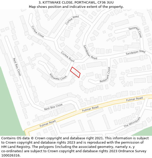 3, KITTIWAKE CLOSE, PORTHCAWL, CF36 3UU: Location map and indicative extent of plot