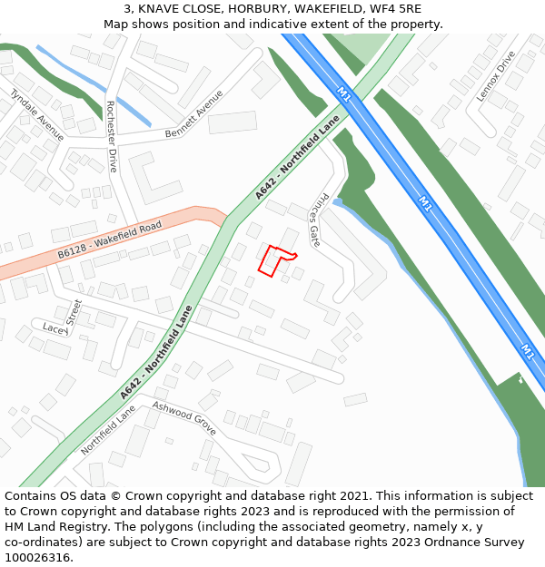 3, KNAVE CLOSE, HORBURY, WAKEFIELD, WF4 5RE: Location map and indicative extent of plot