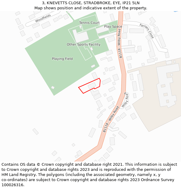 3, KNEVETTS CLOSE, STRADBROKE, EYE, IP21 5LN: Location map and indicative extent of plot