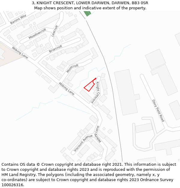 3, KNIGHT CRESCENT, LOWER DARWEN, DARWEN, BB3 0SR: Location map and indicative extent of plot