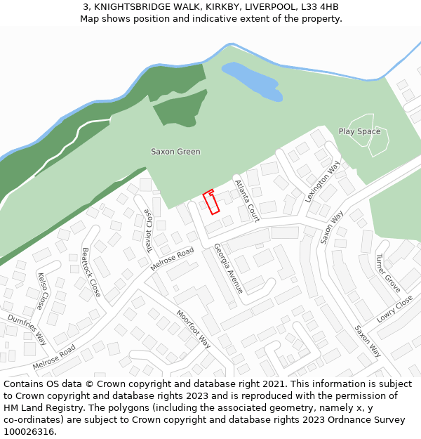 3, KNIGHTSBRIDGE WALK, KIRKBY, LIVERPOOL, L33 4HB: Location map and indicative extent of plot
