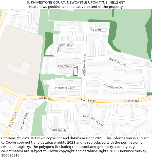 3, KNIVESTONE COURT, NEWCASTLE UPON TYNE, NE12 6ST: Location map and indicative extent of plot