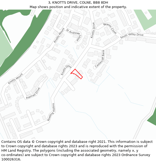 3, KNOTTS DRIVE, COLNE, BB8 8DH: Location map and indicative extent of plot