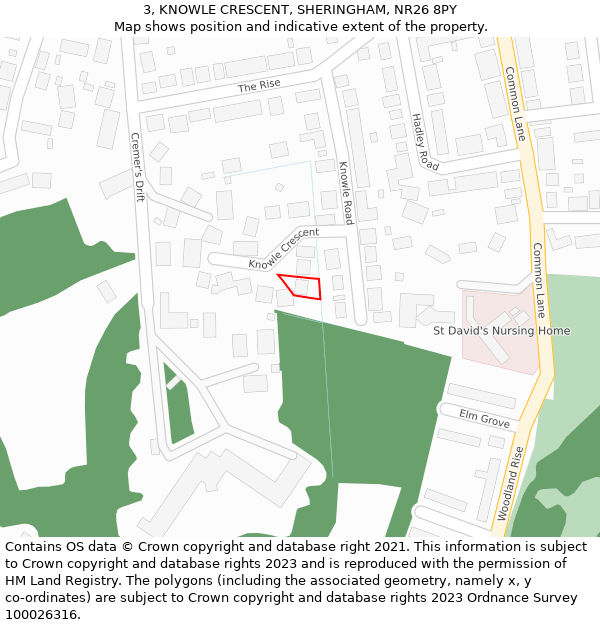 3, KNOWLE CRESCENT, SHERINGHAM, NR26 8PY: Location map and indicative extent of plot