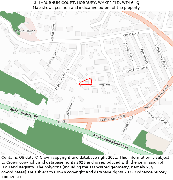 3, LABURNUM COURT, HORBURY, WAKEFIELD, WF4 6HQ: Location map and indicative extent of plot