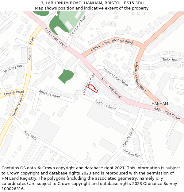 3, LABURNUM ROAD, HANHAM, BRISTOL, BS15 3DU: Location map and indicative extent of plot