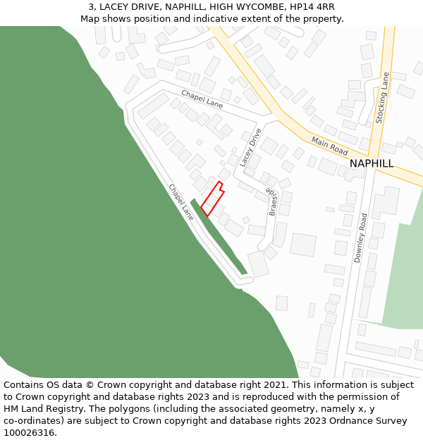 3, LACEY DRIVE, NAPHILL, HIGH WYCOMBE, HP14 4RR: Location map and indicative extent of plot