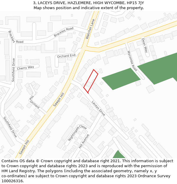 3, LACEYS DRIVE, HAZLEMERE, HIGH WYCOMBE, HP15 7JY: Location map and indicative extent of plot