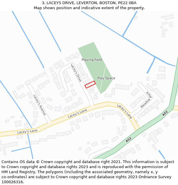 3, LACEYS DRIVE, LEVERTON, BOSTON, PE22 0BA: Location map and indicative extent of plot