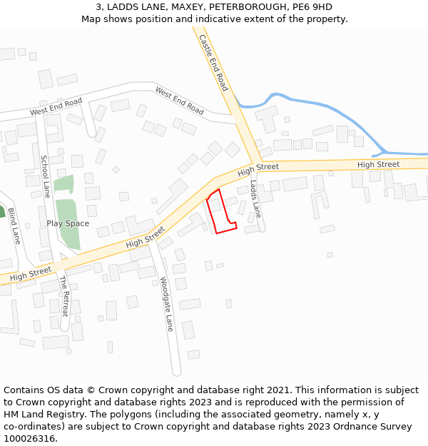 3, LADDS LANE, MAXEY, PETERBOROUGH, PE6 9HD: Location map and indicative extent of plot