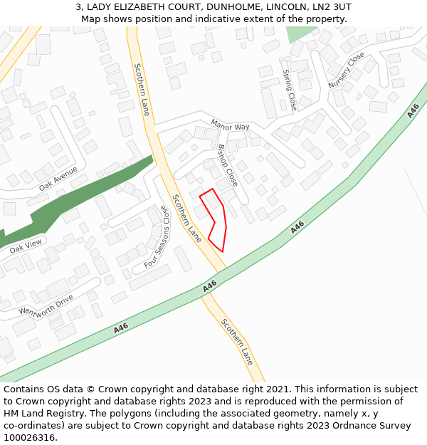3, LADY ELIZABETH COURT, DUNHOLME, LINCOLN, LN2 3UT: Location map and indicative extent of plot