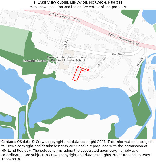 3, LAKE VIEW CLOSE, LENWADE, NORWICH, NR9 5SB: Location map and indicative extent of plot