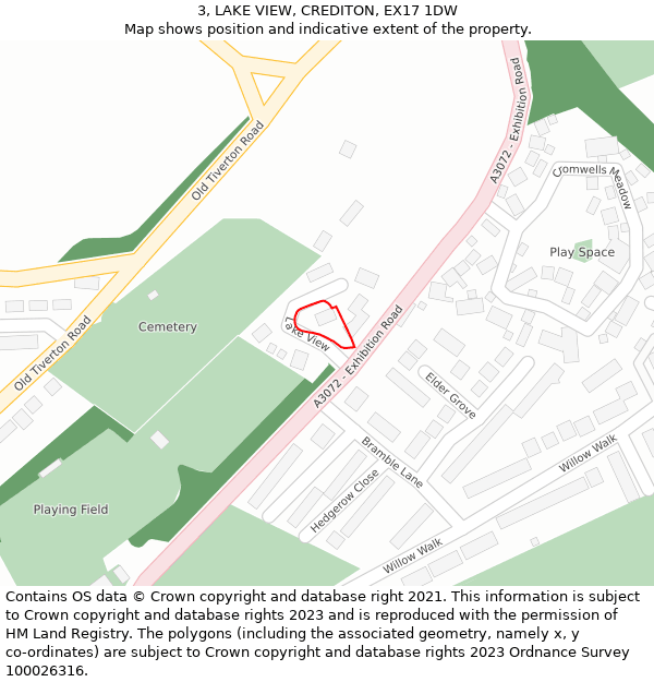 3, LAKE VIEW, CREDITON, EX17 1DW: Location map and indicative extent of plot