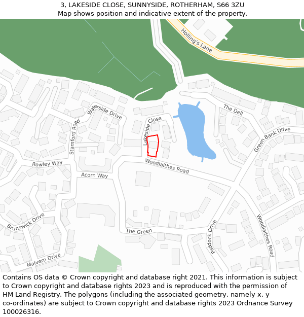 3, LAKESIDE CLOSE, SUNNYSIDE, ROTHERHAM, S66 3ZU: Location map and indicative extent of plot