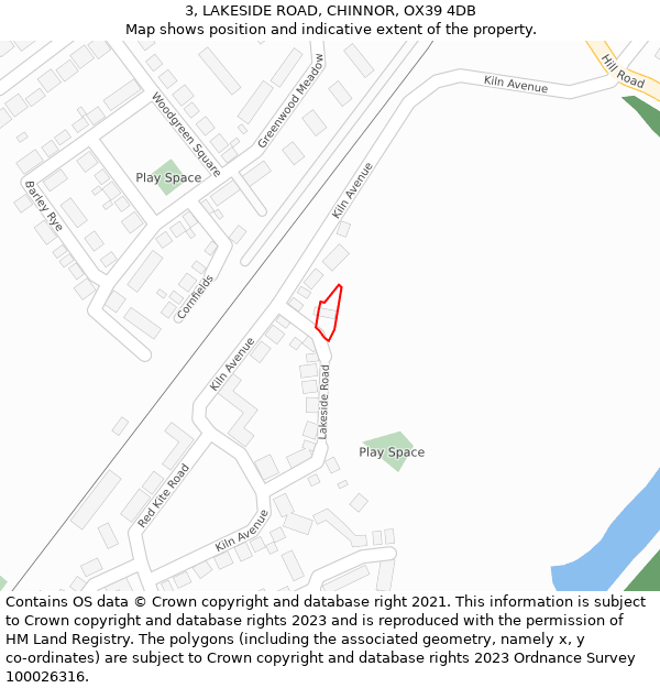 3, LAKESIDE ROAD, CHINNOR, OX39 4DB: Location map and indicative extent of plot