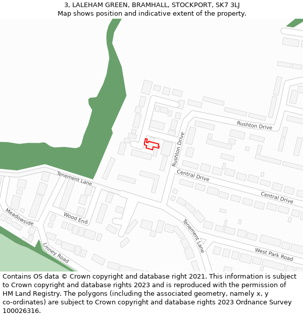 3, LALEHAM GREEN, BRAMHALL, STOCKPORT, SK7 3LJ: Location map and indicative extent of plot