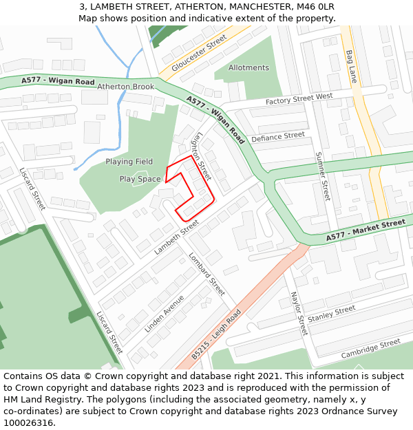 3, LAMBETH STREET, ATHERTON, MANCHESTER, M46 0LR: Location map and indicative extent of plot