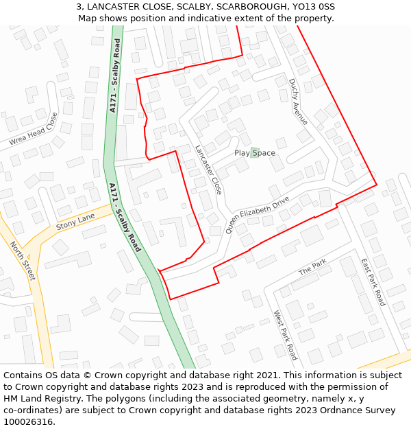 3, LANCASTER CLOSE, SCALBY, SCARBOROUGH, YO13 0SS: Location map and indicative extent of plot