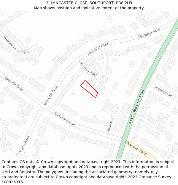 3, LANCASTER CLOSE, SOUTHPORT, PR8 2LD: Location map and indicative extent of plot