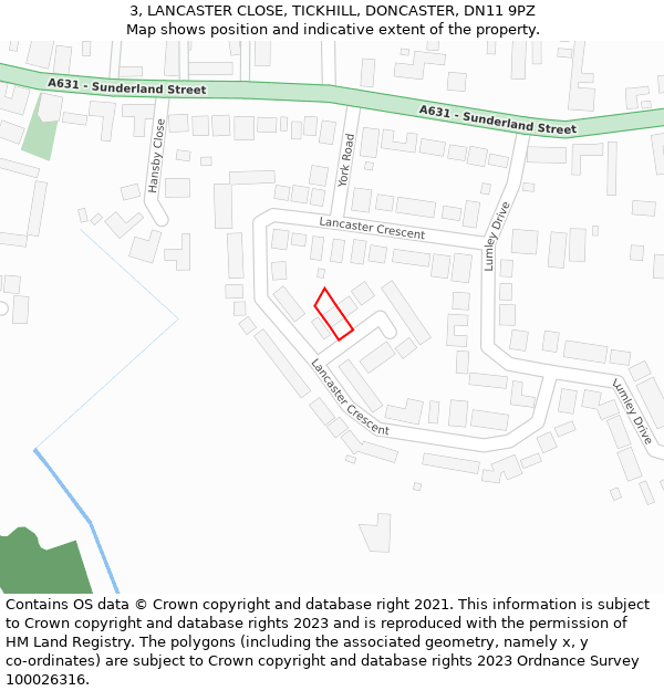 3, LANCASTER CLOSE, TICKHILL, DONCASTER, DN11 9PZ: Location map and indicative extent of plot