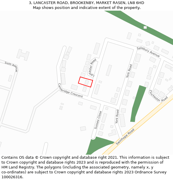 3, LANCASTER ROAD, BROOKENBY, MARKET RASEN, LN8 6HD: Location map and indicative extent of plot