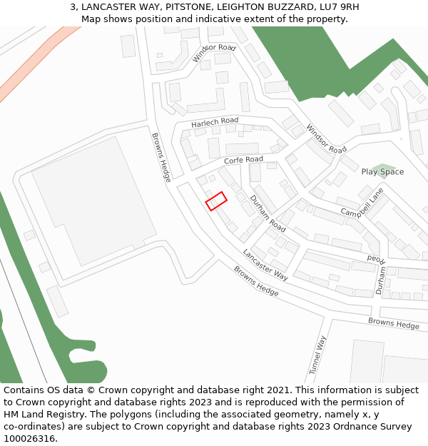 3, LANCASTER WAY, PITSTONE, LEIGHTON BUZZARD, LU7 9RH: Location map and indicative extent of plot