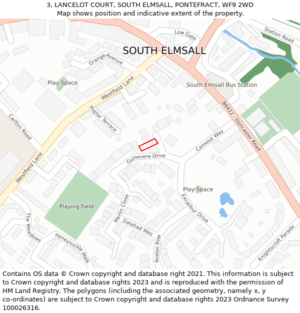 3, LANCELOT COURT, SOUTH ELMSALL, PONTEFRACT, WF9 2WD: Location map and indicative extent of plot