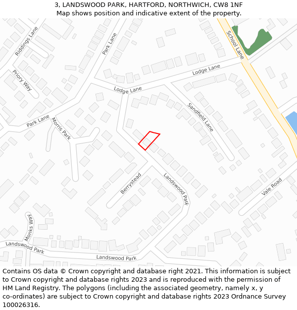 3, LANDSWOOD PARK, HARTFORD, NORTHWICH, CW8 1NF: Location map and indicative extent of plot