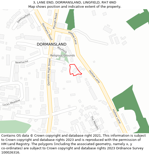 3, LANE END, DORMANSLAND, LINGFIELD, RH7 6ND: Location map and indicative extent of plot