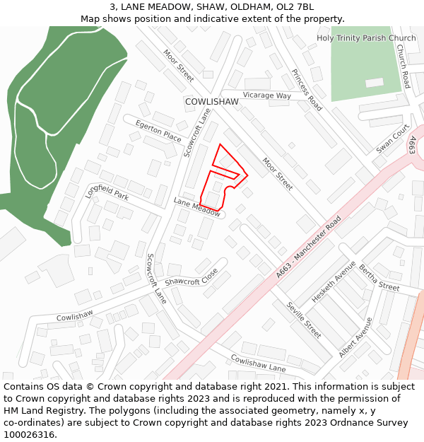 3, LANE MEADOW, SHAW, OLDHAM, OL2 7BL: Location map and indicative extent of plot