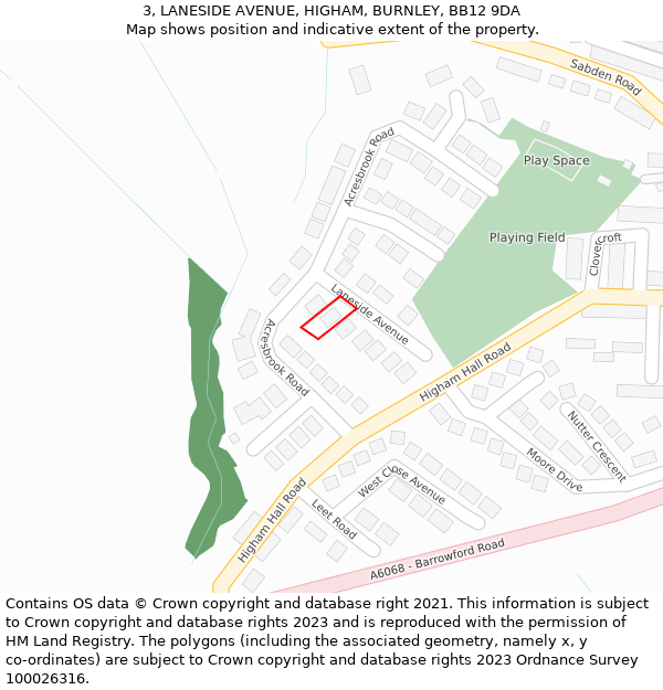 3, LANESIDE AVENUE, HIGHAM, BURNLEY, BB12 9DA: Location map and indicative extent of plot