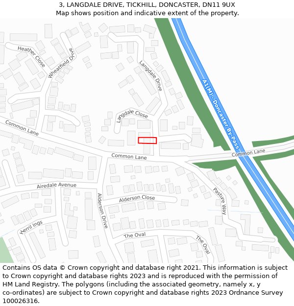 3, LANGDALE DRIVE, TICKHILL, DONCASTER, DN11 9UX: Location map and indicative extent of plot