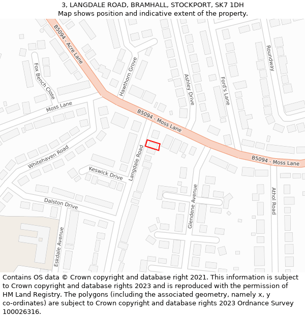 3, LANGDALE ROAD, BRAMHALL, STOCKPORT, SK7 1DH: Location map and indicative extent of plot