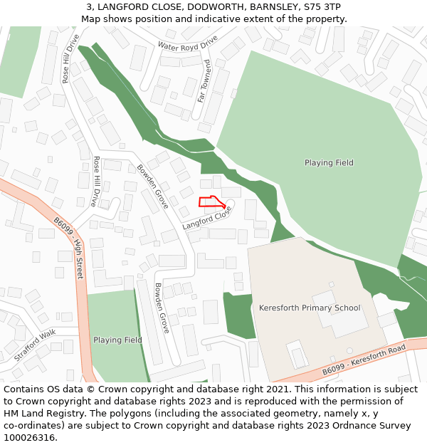 3, LANGFORD CLOSE, DODWORTH, BARNSLEY, S75 3TP: Location map and indicative extent of plot