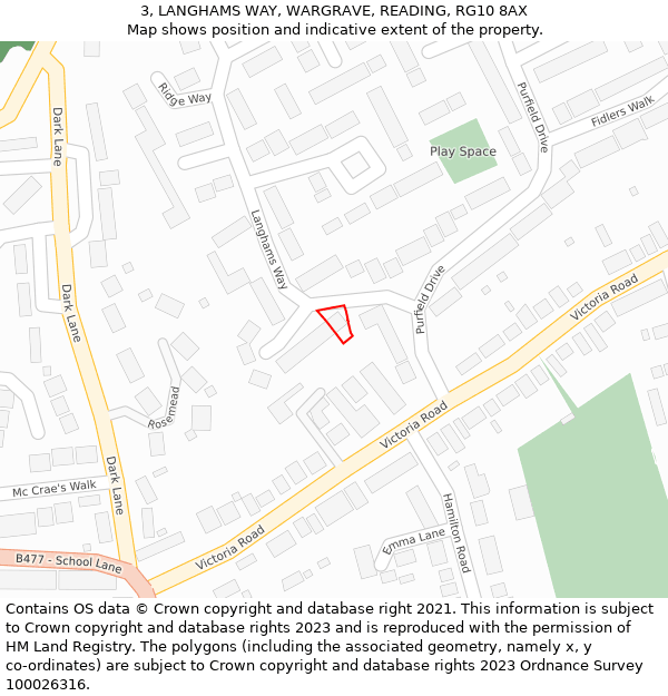 3, LANGHAMS WAY, WARGRAVE, READING, RG10 8AX: Location map and indicative extent of plot