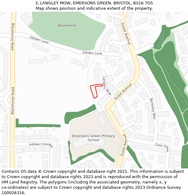 3, LANGLEY MOW, EMERSONS GREEN, BRISTOL, BS16 7DS: Location map and indicative extent of plot