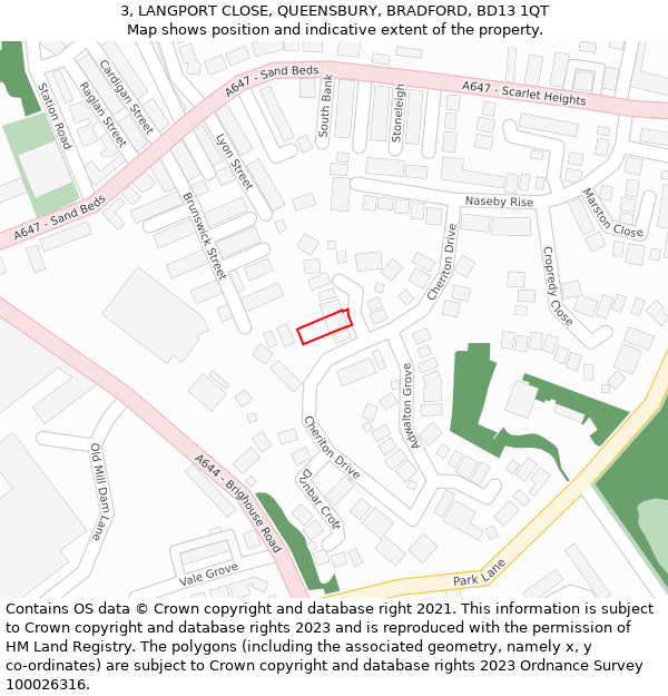3, LANGPORT CLOSE, QUEENSBURY, BRADFORD, BD13 1QT: Location map and indicative extent of plot