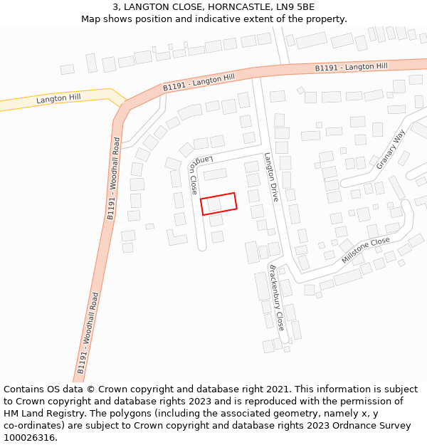 3, LANGTON CLOSE, HORNCASTLE, LN9 5BE: Location map and indicative extent of plot